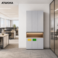 Armoire de bureau modulaire ATWOKA, meuble de rangement à trois niveaux avec niche d'affichage LED et casier credenza