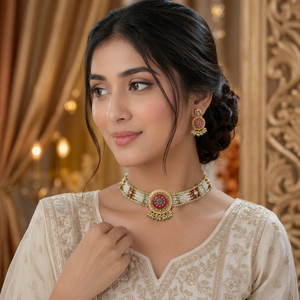 Traditional Ethnic Third Party Certified High Quality Gold Plated Silver Plated Crystal Rhinestone Flower Design Women's <b>Set</b> - Product Image 3