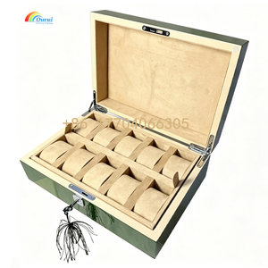 Green Wooden Watch <b>Box</b> 10 Slots Velvet Lining <b>Lockable</b> Case Protective Storage for Watches - Product Image 4