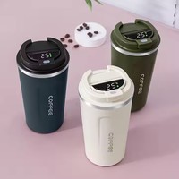 Termo de vacío doble de acero inoxidable 304 portátil, temperatura inteligente con pantalla de taza de café, taza de viaje con tapa