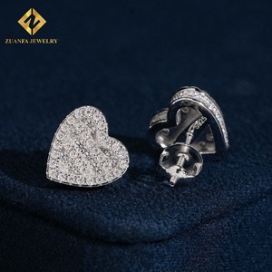 925 <b>Silver</b> Moissanite Iced Out Heart Shape <b>Stud</b> <b>Earrings</b> VVS Screw Back Gift Jewelry - Product Image 6