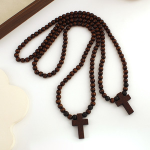 <span class=keywords><strong>Rosario</strong></span> Católico de Cuentas de Madera Natural en Oferta y Conjunto de Pulsera Infantil Hecha a Mano con Colgante de Cruz Religiosa - Product Image 3