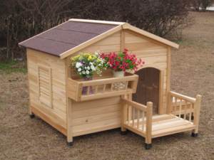 บ้านสุนัขไม้กลางแจ้งขนาดใหญ่ ลายเรียบ มีกล่องเก็บของและที่ให้อาหาร - Product Image 5