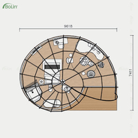 Tente de glamping en forme de coquille d'escargot pour l'extérieur, avec structure en acier et porte en verre, pour villa de vacances