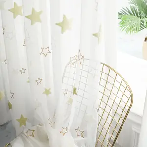 Atacado Ready-Made Translúcido Nordic Curtain Voile Star Bordado Padrão Cortina Sheer para o quarto das crianças