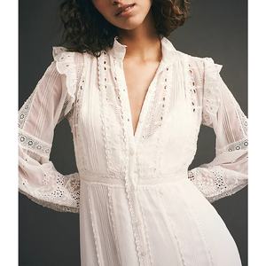 Robes maxi décontractées pour femmes, à manches longues, à découpes, à col en V, avec fente latérale, élégantes, très vendues pour l'été - Product Image 3