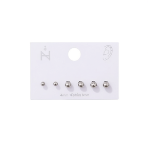 Orecchini a Sfera in Acciaio Inossidabile 4mm 6mm 8mm Set di Tre Paia Gioielli alla Moda - Product Image 2