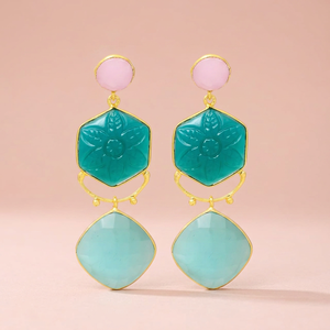Boucles d'oreilles pendantes en argent faites à la main avec pierre précieuse en quartz plaqué or, style bohème ethnique, cadeau de fiançailles - Product Image 3