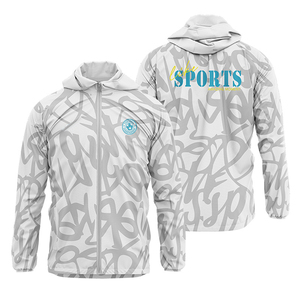 Hooded Full Sleeve Sports <b>Jacket</b> <b>Men</b> <b>White</b> Red Blue Color Blocking Sublimated Print Zipper Closure Breathable Polyester - Product Image 4