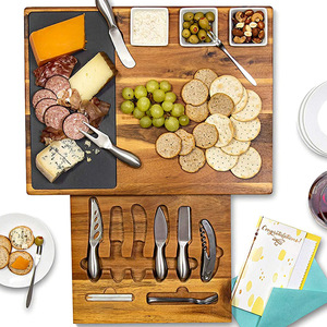 <b>Cheese</b> Board <b>Set</b> Acacia Wood Large Cutting Board With <b>Knife</b> <b>Set</b> For Home And Portable Use - Product Image 1