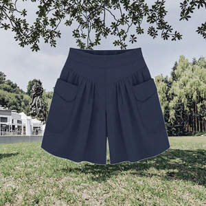 Shorts d'été pour femmes, coupe trapèze, couleur unie, taille haute, ample, jambe large, grande taille, décontracté, grandes poches, haute qualité - Product Image 2