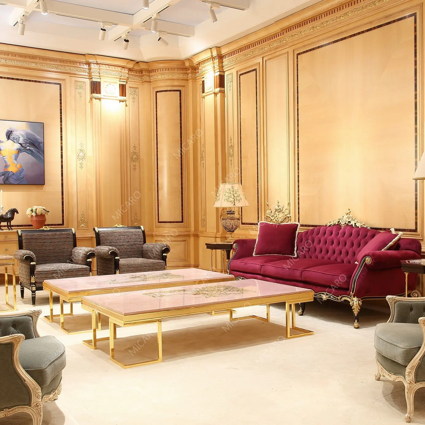 Conjunto de sofá tallado de madera maciza, muebles de lujo de diseño clásico para el hogar y la sala de estar