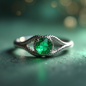 Anillo de Eternidad de Oro de 14k con Rodio y Esmeralda para Compromiso o Boda, Joyería Fina para Mujer, Diseño Vintage, Delicado, Apilable, para Fiestas - Product Image 3