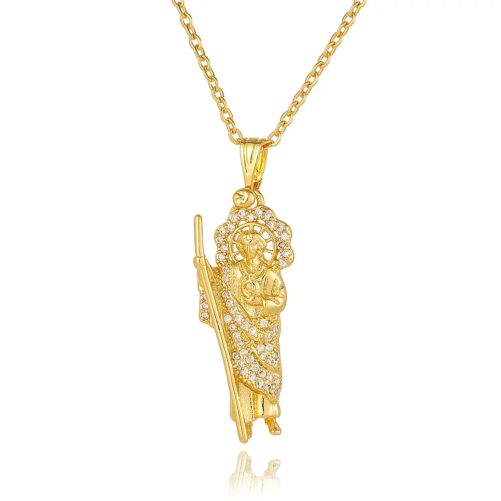 Light Luxury Jesus Christ Cubic Zirconia Pedant Necklace Classic 18k Gold Plated Jesus The Madonna Design Diamond Necklace