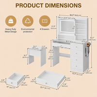 Ensemble de meubles de chambre à coucher modernes en bois blanc, coiffeuse avec plateau en verre, bande lumineuse RGB, miroir LED intelligent, station de charge