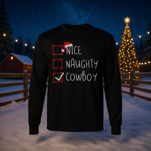 T-shirt à manches longues Nice Naughty Cowboy Christmas List Santa Claus Rodeo Xmas - Product Image 3