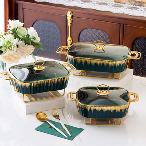 Cacerola Rectangular de Cerámica con Dos Asas para Utensilios Domésticos, con Calentador de Sopa Ligero para Hotel, con Vela - Product Image 3