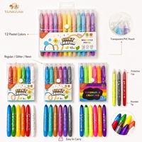 Crayons de peinture à l'huile lavables et solubles dans l'eau pour enfants, couleurs régulières/néon/pailletées/macaron, non tachants, effet soyeux, en forme de bâton, ensemble de crayons torsadés
