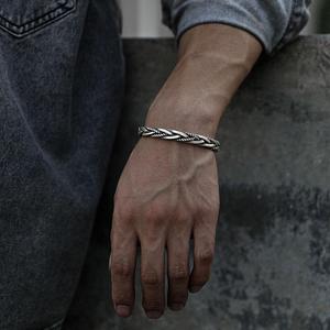 Retro Round <strong>Silver</strong> Plated Vintage Style Thai <strong>Silver</strong> Bracelet Cuff <strong>Bangle</strong> Twist Woven Bracelet for Women <strong>Men</strong> - Product Image 3