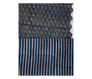 Teal Blue Floral Stripe Hand Block Printed Cotton Fabric <b>Set</b> With Buta Motif For Dress Kurta <b>Sewing</b> Home Textile Craft Apparel - Product Image 1