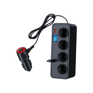 Adaptador de encendedor de cigarrillos para coche, 4 puertos, 120W, con pantalla de voltaje, 12-24V, cargador universal para coche, negro, USB tipo A - Product Image 1