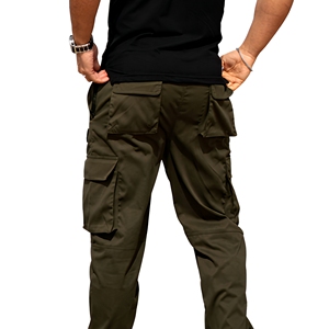 Pantalon cargo vert pour homme, coupe droite, plusieurs poches, en toile respirante, taille élastique avec cordon de serrage - Product Image 3