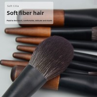 Ensemble de 12 pinceaux de maquillage en poils synthétiques avec manche en bois pour le visage - Mini outils de beauté