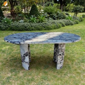 Bán nóng ngoài trời Vườn ăn đồ nội thất đá Granite Đặt đá cẩm thạch bảng hình bầu dục - Product Image 3