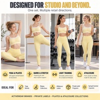 Ensemble de yoga deux pièces personnalisé pour femme : Soutien-gorge de sport froncé à double bretelle et pantalon long rayé sans couture avant – Tenue de sport