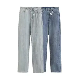 Customized OEM Summer new European and American women's vertical striped denim straight leg pants