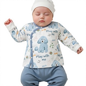 <span class=keywords><strong>Pijama</strong></span> de Bebé de Algodón Orgánico y Spandex, Suave, Transpirable, Delgado, Cintura Alta, Protección Abdominal, Conjunto de Dos Piezas, Estampado Animal, Cierre a Presión - Product Image 1