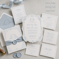 Ensemble d'invitations de mariage personnalisées vintage bleu crème, élégant, avec monogramme, enveloppe lignée et cartes RSVP et de détails assorties