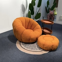 Kürbisförmiger Drehbarer Relaxsessel aus Teddy-Samt Einzelsofa mit Hocker für Zuhause Entspannung Freizeit Sessel für Schlafzimmer