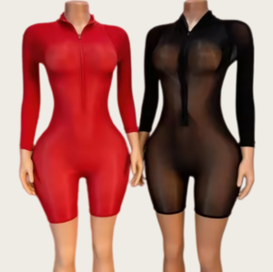 Viviblook Z313RP Mono para mujer, sexy, transparente, brillante, con cremallera, manga larga, con capucha, de una pieza - Product Image 1