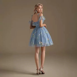 Halter Chiffon Evening Dress Floral Print A-Line Empire Waist Short For Adult Ceremonies Hosting - Product Image 4