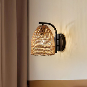 Lampe murale en rotin style Wabi Sabi, LED E27, commande par interrupteur, pour couloir, balcon, maison d'hôtes, entrée, salon de thé, restaurant - Product Image 2