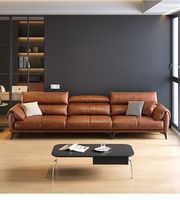 Meilleures ventes - Canapé en cuir brun de style mid-century moderne avec pieds en bois, dossier haut, rembourrage en éponge, meubles de salon