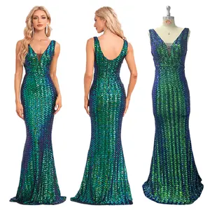 TW00063 abiti eleganti da cerimonia con scollo a V da sogno verde con paillettes di lusso abito da sera da sera e sirena abiti da ballo