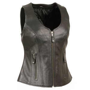 High Quality Women's Genuine Leather Vest Faux <b>Fur</b> <b>Trim</b> Plus Size Customizable Sizes Logo-Moto Biker Style Outerwear - Product Image 1