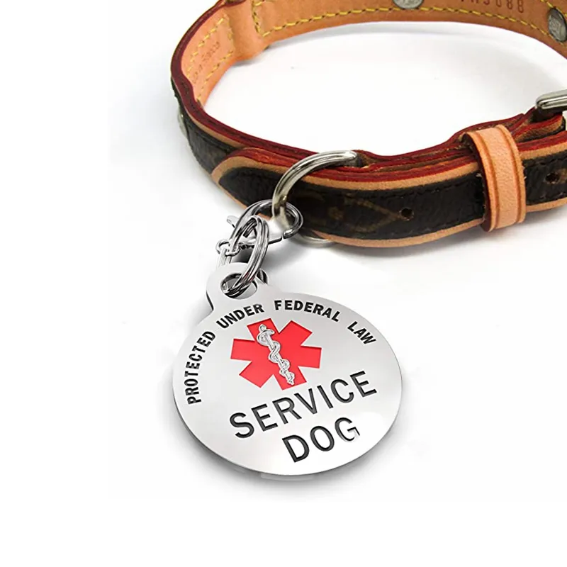 Double Sided Service Dog Chrome Tag Protected Under Federal Law Round Hanging ID Tag