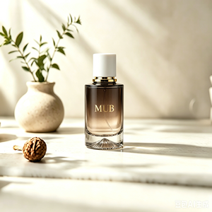 Flacon de parfum en verre de luxe de 55 ml à base épaisse, dégradé marron, avec bouchon noir et or, emballage et logo personnalisés - Product Image 4