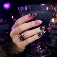 Faux Ongles Roses d'Halloween en Gros, Longs Stiletto, Motif BOO, Art Goutte à Goutte, Logo Personnalisé, Réutilisables