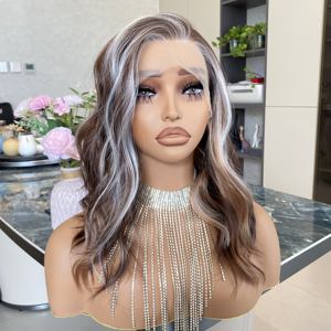 Breathable <b>Synthetic</b> <b>Wig</b> Cap Heat Resistant Fiber Brown White Highlight Scandinavian Hairline Transparent Lace French Lace <b>Wigs</b> - Product Image 5