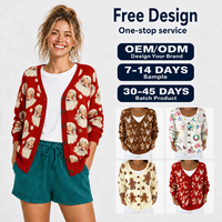 Damen Weihnachts-Strickjacke mit Weihnachtsmann-Gesichtsmuster, Langarm, Knopfleiste, Hochwertige OEM-Großhandelsware