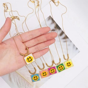 New Chuỗi Vàng Hạt Có Thể Điều Chỉnh Handmade May Mắn Mắt Nụ Cười Khuôn Mặt Quyến Rũ Miyuki Hạt Boho Mùa Hè Bãi Biển Mặt Dây Chuyền Vòng Cổ Cho Phụ Nữ Người Đàn Ông - Product Image 2