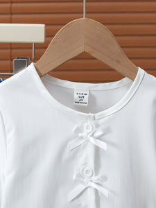 Nuovo Set Primaverile e Autunnale per Ragazze: <span class=keywords><strong>Camicia</strong></span> con Inserti in Pizzo + Pantaloni a Zampa in <span class=keywords><strong>Denim</strong></span> con Fiocco - Product Image 3