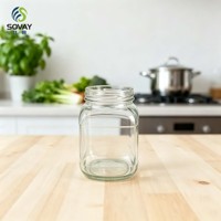 Conteneur en verre carré transparent de 330 ml avec bords arrondis, idéal pour les haricots, le miel, les aliments secs en vrac pour les clients revendeurs