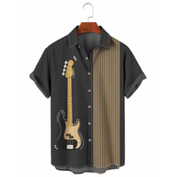STM323 Herren 3D-Digitaldruck Gitarren-Volldruck-Serie Revers-Cardigan Kurzarm-Hemd Anpassbares Muster Stoff