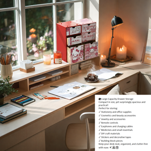Printed Red Rectangle 3‑Drawer Wooden Desktop Storage <b>Box</b> For Home Office <b>File</b> Organizing - Product Image 4