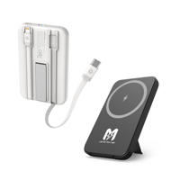 Batterie externe magnétique ultra-fine Super Slim Magsaferred 5000 mAh à charge rapide avec double câble et support de téléphone